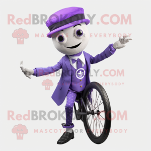 Lavender Unicyclist mascot costume character dressed with a Suit Jacket and Scarves