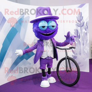 Lavender Unicyclist mascot costume character dressed with a Suit Jacket and Scarves
