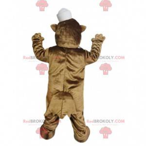 Brown otter mascot with a small white moussaillon hat -