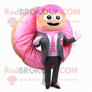 Pink Bagels mascot costume character dressed with a Suit Jacket and Scarf clips
