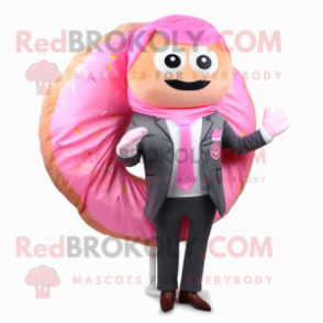 Pink Bagels mascot costume character dressed with a Suit Jacket and Scarf clips