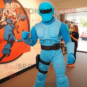 Cyan Gi Joe mascot costume character dressed with a Romper and Coin purses
