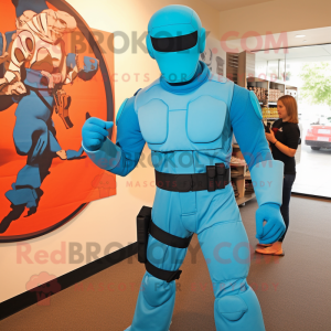 Cyan Gi Joe maskot kostume...