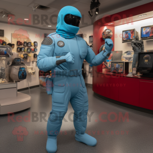Cyan Gi Joe mascot costume character dressed with a Romper and Coin purses