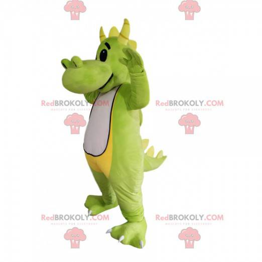 Mascotte drago verde e bianco con corna gialle - Redbrokoly.com