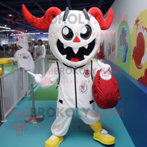 Cream Devil mascot costume character dressed with a One-Piece Swimsuit and Backpacks