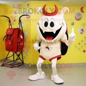 Cream Devil mascot costume character dressed with a One-Piece Swimsuit and Backpacks