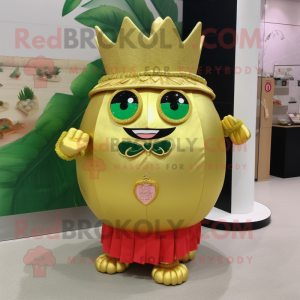 Gold Watermelon mascot costume character dressed with a Skirt and Bracelet watches