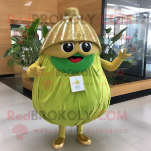 Gold Watermelon mascot costume character dressed with a Skirt and Bracelet watches