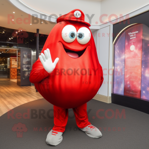 Red Oyster mascot costume character dressed with a Trousers and Bracelet watches