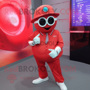 Red Oyster mascot costume character dressed with a Trousers and Bracelet watches