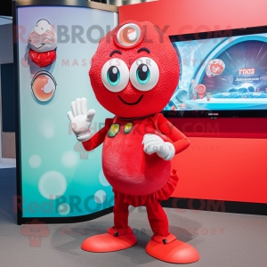 Red Oyster mascot costume character dressed with a Trousers and Bracelet watches