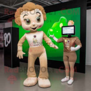 Beige Irish Dancer mascot costume character dressed with a Bodysuit and Watches