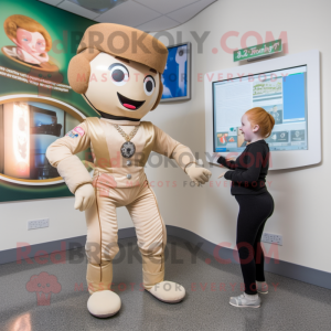Beige Irish Dancer mascot costume character dressed with a Bodysuit and Watches