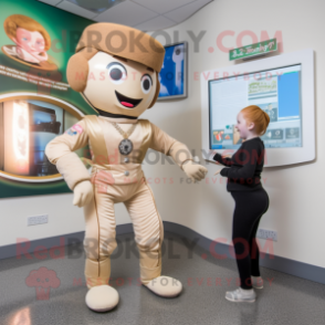 Beige Irish Dancer mascot costume character dressed with a Bodysuit and Watches