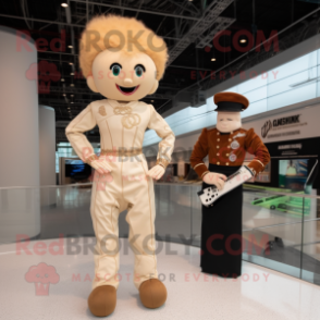 Beige Irish Dancer mascot costume character dressed with a Bodysuit and Watches