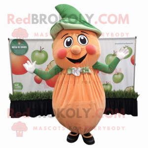 Peach Zucchini mascot costume character dressed with a Dress Pants and Earrings