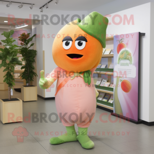 Peach Zucchini mascot costume character dressed with a Dress Pants and Earrings