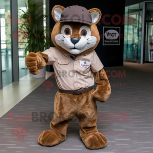 Brown Bobcat mascot costume character dressed with a Henley Shirt and Berets