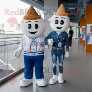 Navy Ice Cream Cone mascot costume character dressed with a Boyfriend Jeans and Lapel pins