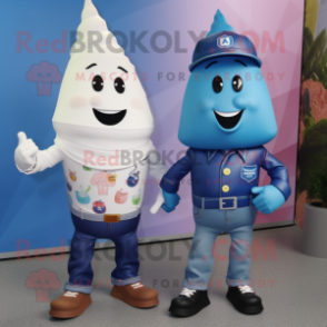 Navy Ice Cream Cone mascot costume character dressed with a Boyfriend Jeans and Lapel pins