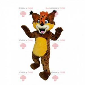 Hilarische bruine lynx mascotte met een oranje kuif! -