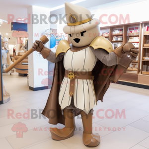 Tan Medieval Knight mascot costume character dressed with a Culottes and Handbags