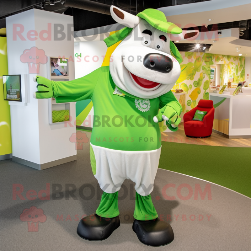 Lime Green Hereford Cow mascot costume character dressed with a Long Sleeve Tee and Coin purses