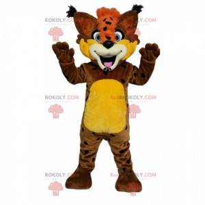 Mascotte de lynx marron hilarant avec une crête orange! -
