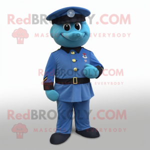 Cyan Navy Soldier mascot costume character dressed with a Dress Pants and Shoe clips