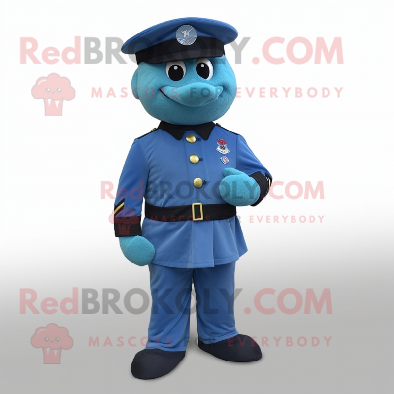Cyan Navy Soldier mascot costume character dressed with a Dress Pants and Shoe clips