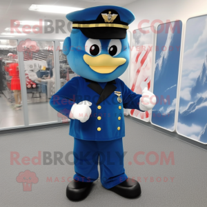 Cyan Navy Soldier mascot costume character dressed with a Dress Pants and Shoe clips