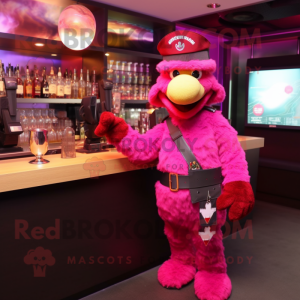 Magenta Special Air Service mascot costume character dressed with a Cocktail Dress and Bracelets