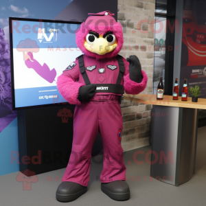 Magenta Special Air Service mascot costume character dressed with a Cocktail Dress and Bracelets