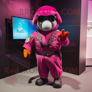 Magenta Special Air Service mascot costume character dressed with a Cocktail Dress and Bracelets