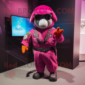 Magenta Special Air Service mascot costume character dressed with a Cocktail Dress and Bracelets
