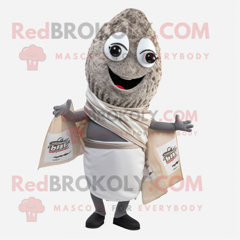 Gray Falafel mascot costume character dressed with a Graphic Tee and Wraps