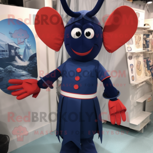 Navy Lobster Bisque mascot costume character dressed with a Sheath Dress and Hairpins
