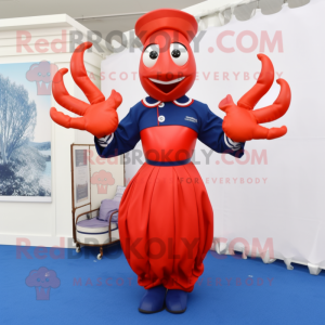 Navy Lobster Bisque mascot costume character dressed with a Sheath Dress and Hairpins