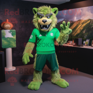 Green Werewolf mascot costume character dressed with a Polo Tee and Wraps