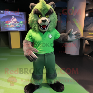 Green Werewolf mascot costume character dressed with a Polo Tee and Wraps
