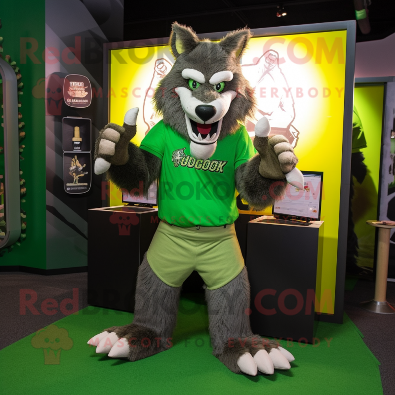 Green Werewolf mascot costume character dressed with a Polo Tee and Wraps Green Werewolf mascot costume character dressed with a Polo Tee and Wraps