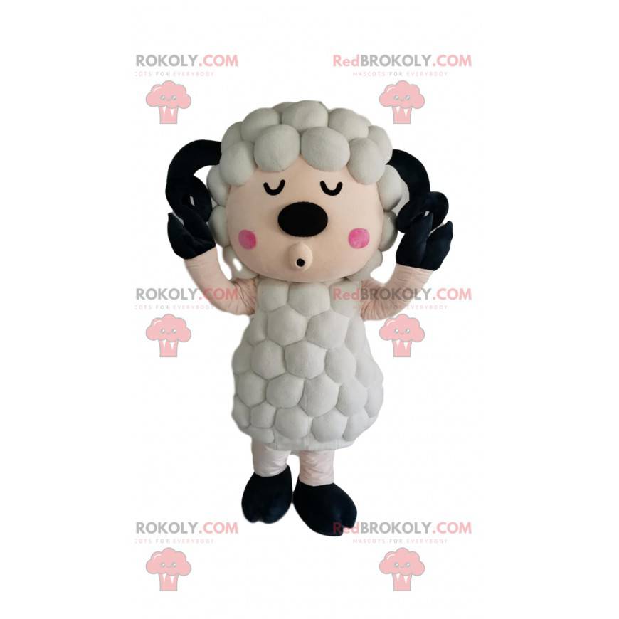 Mascote ovelha branca com um casaco original - Redbrokoly.com