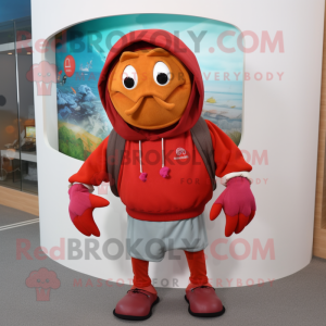 Red Hermit Crab mascot costume character dressed with a Sweatshirt and Pocket squares