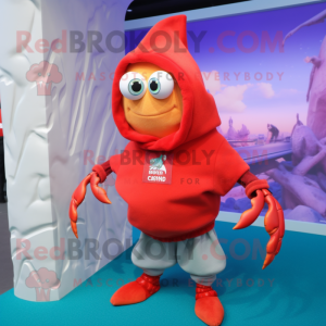 Red Hermit Crab mascot costume character dressed with a Sweatshirt and Pocket squares