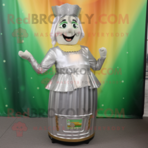 Silver Pot Of Gold mascot costume character dressed with a Pencil Skirt and Cummerbunds
