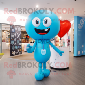 Cyan Heart Shaped Balloons mascot costume character dressed with a Jeggings and Brooches