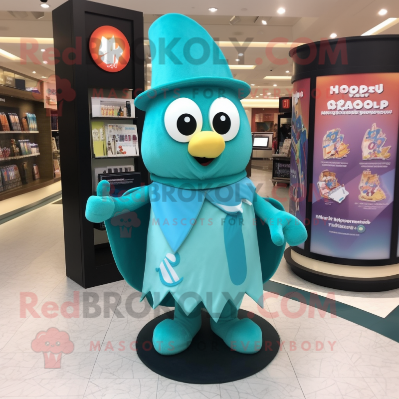 Teal Hourglass mascot costume character dressed with a Cover-up and Hairpins