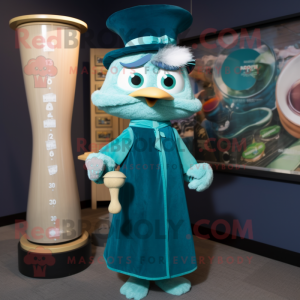 Teal Hourglass mascot costume character dressed with a Cover-up and Hairpins