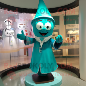 Teal Hourglass mascot costume character dressed with a Cover-up and Hairpins